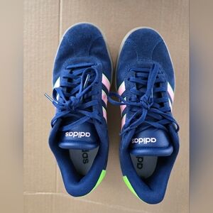 Adidas Blue Sneakers with Pink and Neon Green Accents